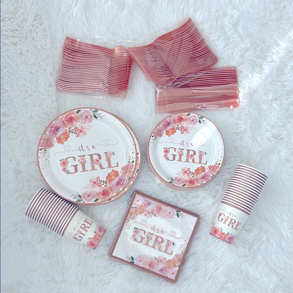 Pink Floral 'It's a Girl' Party Supplies Set